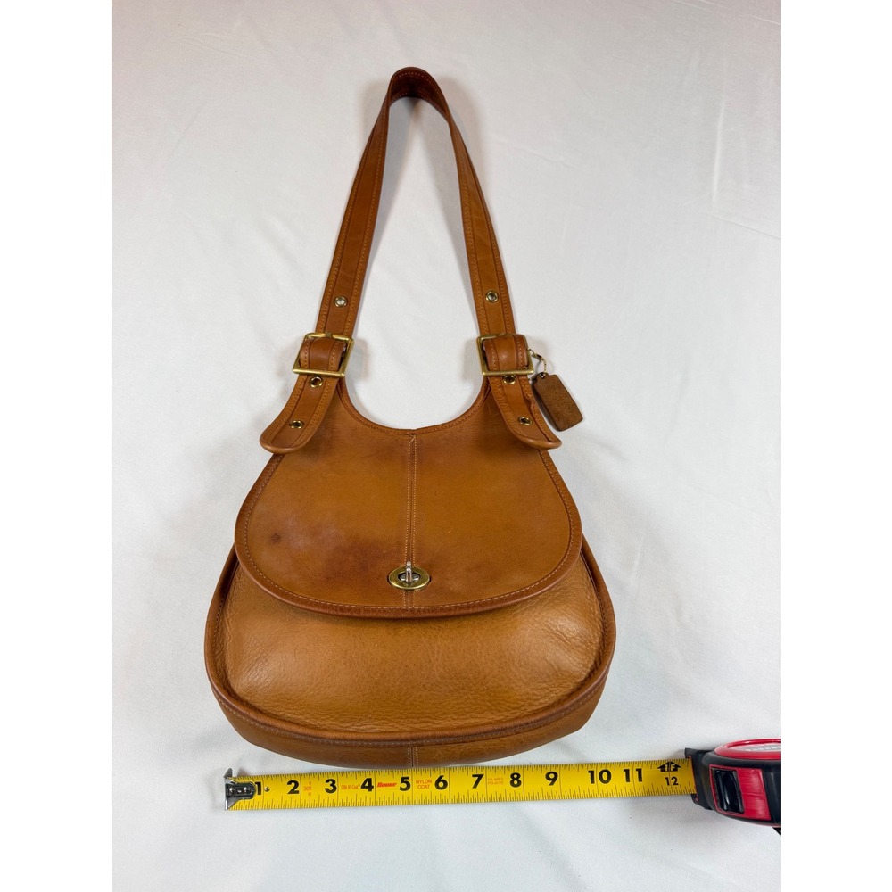 Vtg Rare Coach NYC Crescent Saddle Bag Tan Leather Bonnie Cashin Era Pre-Creed - Picture 4 of 15